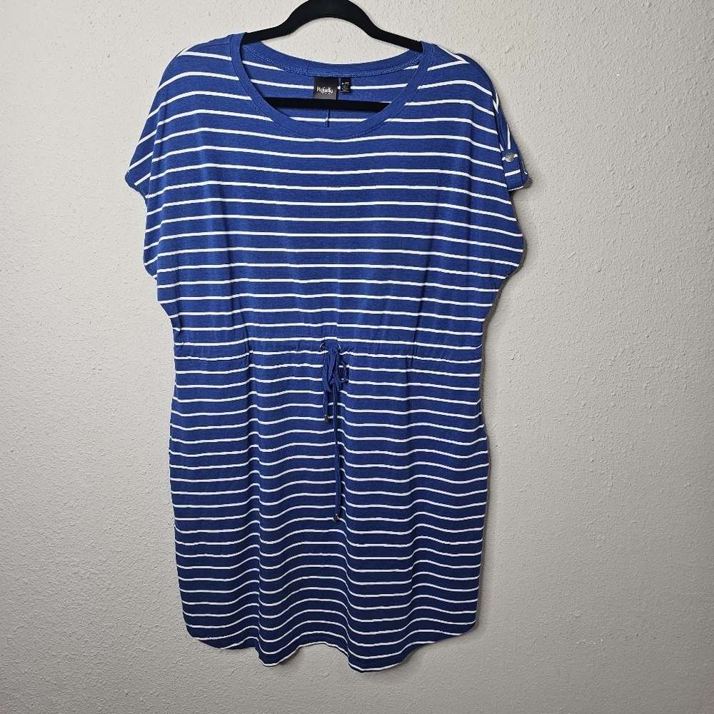 Rafaella Dress Womens XL Blue White Striped Short Sleeve Midi Casual Sporty
